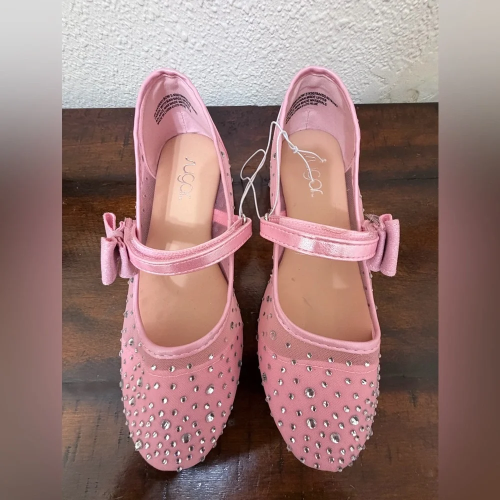 Sugar Flats Shoes Big Girl Size 4M – Pink with Sparkly Rhinestones & Bow